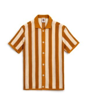 A Dominica Crochet Shirt - Burnt Sienna Stripe made by Dandy Del Mar.