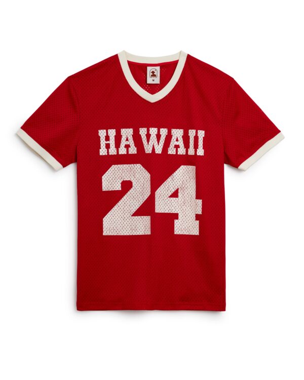 A red Dandy Del Mar Kaena Mesh Tee - Pico with white lettering.