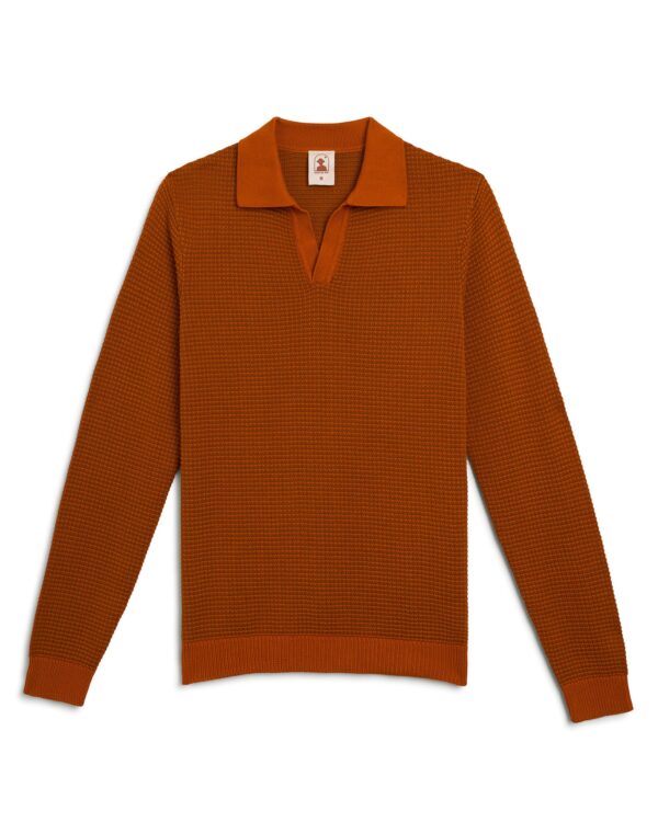 The Sebastian Long Sleeve Polo - Burnt Sienna
