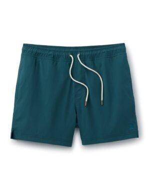 The Ventura Volley Short - Acqua by Dandy Del Mar are teal swim shorts with a practical white drawstring featuring metal tips, crafted from durable nylon spandex fabric, set against a crisp white background.