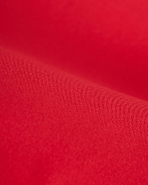 Close-up of red fabric, showcasing its texture and folds. The material appears smooth and vibrant in color, reminiscent of The Gomera Bottom - Pico by Dandy Del Mar with cheeky coverage.