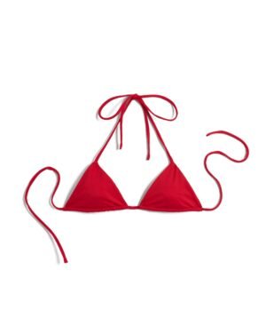 The Hierro Top - Pico by Dandy Del Mar is a red sliding triangle bikini top with halter and back ties, perfect for Summer Leisure Chic style. Displayed on a white background.