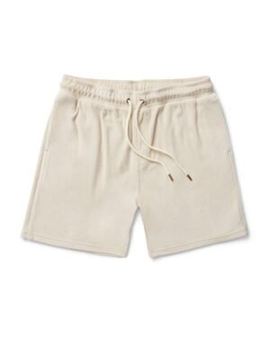 The Gaucho Shorts - Alabaster by Dandy Del Mar feature an elastic waistband, drawstring, side pockets, and a relaxed fit, offering a touch of Equatorial Cowboy style.