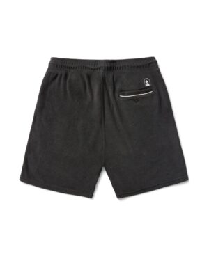 The Gaucho Shorts - Onyx by Dandy Del Mar are made of terry cloth, featuring an elastic waistband and a back pocket with a subtle logo.